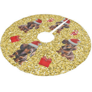 Jupon De Sapin En Polyester Brossé Puppies de Noël Dachshund Jupe d'arbre