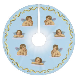 Jupon De Sapin En Polyester Brossé Raphael Cherubs & Golden Frame sur bleu clair