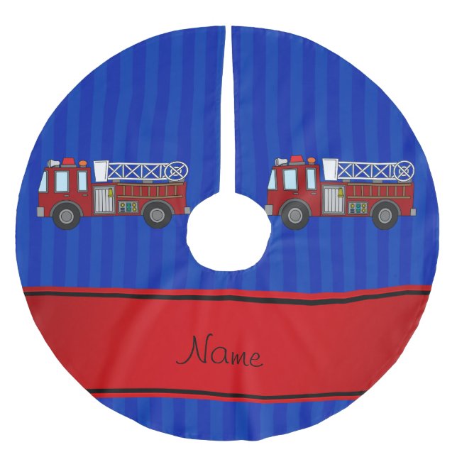 Jupon De Sapin En Polyester Brossé Rayures bleues personnalisées de firetruck nommé (Devant)