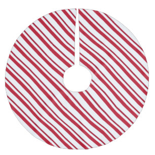 Jupon De Sapin En Polyester Brossé Rayures de ruban de velours, rouge-foncé et blanc