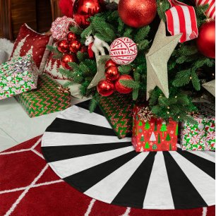 Jupon De Sapin En Polyester Brossé Rayures en étoile éclatée blanche et noire