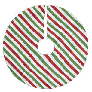 Jupon De Sapin En Polyester Brossé Rayures rouges, blanches et vertes diagonales