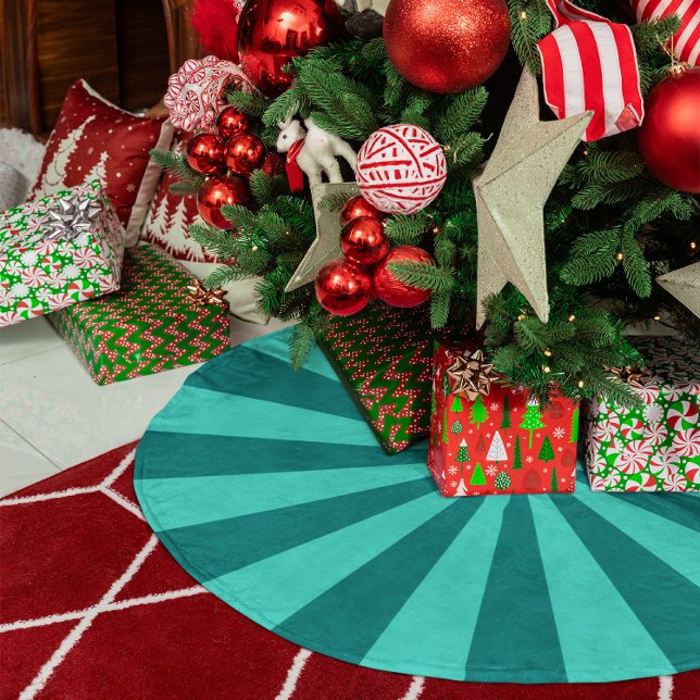 Jupon De Sapin En Polyester Brossé Rayures Starburst turquoise et Turquoise (Teal and Turquoise Starburst Stripes Brushed Polyester Tree Skirt)