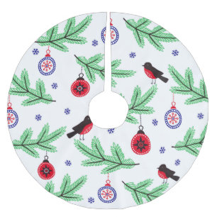 Jupon De Sapin En Polyester Brossé Red Bird on Pine Branch avec ornements