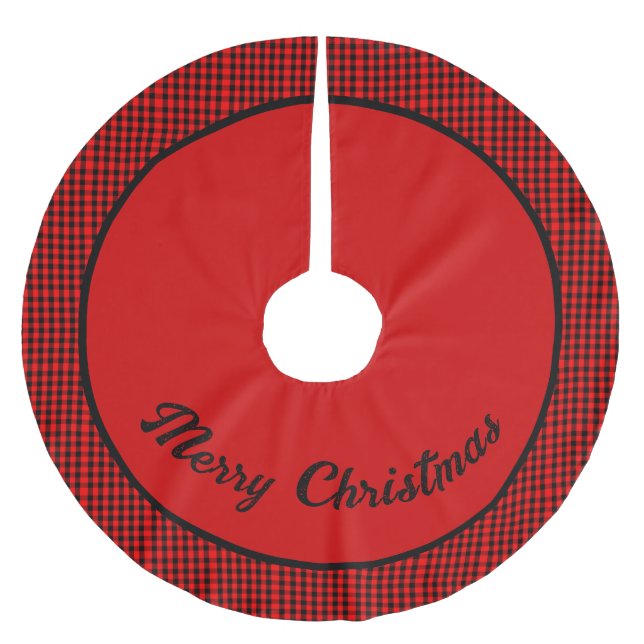 Jupon De Sapin En Polyester Brossé Red & Black checked Personalized Christmas (Devant)