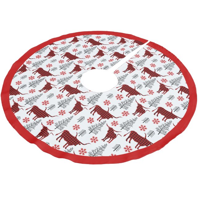 Jupon De Sapin En Polyester Brossé Red Buffalo Plaid Longhorn Motif (Angle)