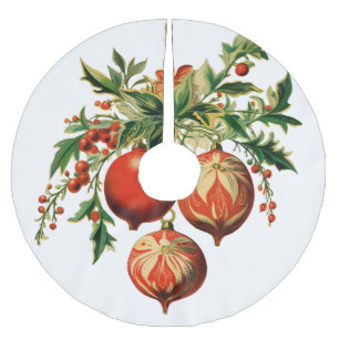 Jupon De Sapin En Polyester Brossé Red Christmas Baubles avec Holly Festive