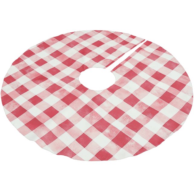 Jupon De Sapin En Polyester Brossé Red Cream Plaid Stripes Christmas (Angle)