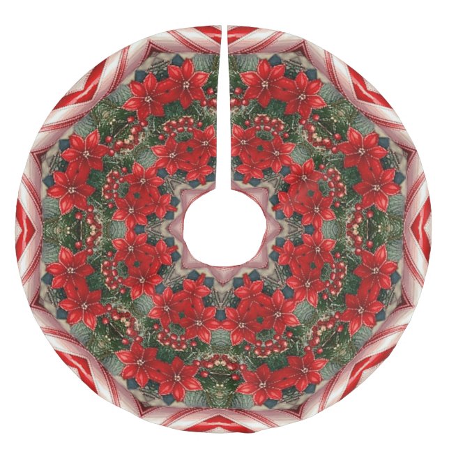 Jupon De Sapin En Polyester Brossé Red Floral Christmas Tree Skirt (Devant)