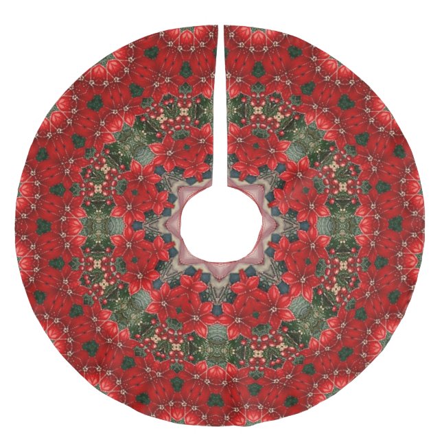 Jupon De Sapin En Polyester Brossé Red Floral Christmas Tree Skirt (Devant)