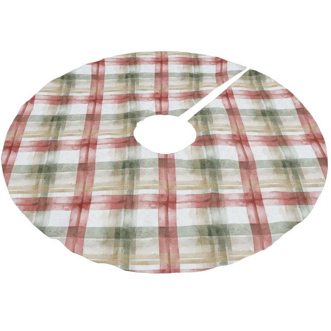 Jupon De Sapin En Polyester Brossé Red Green Cream Stripes Christmas (Angle)