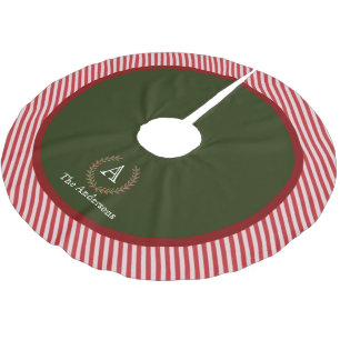 Jupon De Sapin En Polyester Brossé REd Green Stripe Monogramme Nom de famille