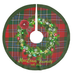 Jupon De Sapin En Polyester Brossé Red MacLean Tartan Wreath Nom de famille Arbre Jup