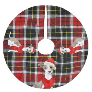 Jupon De Sapin En Polyester Brossé Red Plaid avec l'italien Greyhound Dog Christmas B