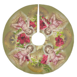 Jupon De Sapin En Polyester Brossé Religieux floral béni de Jésus de bébé de Vier