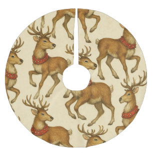 Jupon De Sapin En Polyester Brossé Renne de Noël doré festif