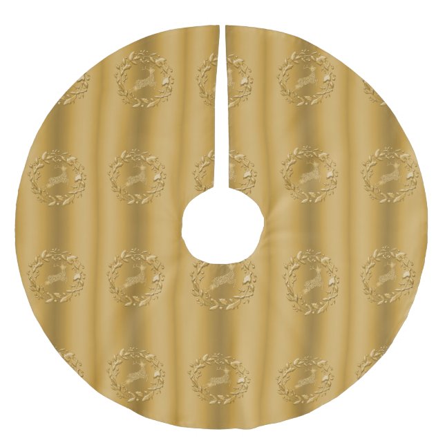 Jupon De Sapin En Polyester Brossé Rennes d'or et couronne Noël (Devant)