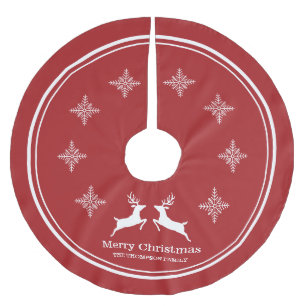 Jupon De Sapin En Polyester Brossé Rennes Rouges Et Blancs Avec Snowflakes Noël