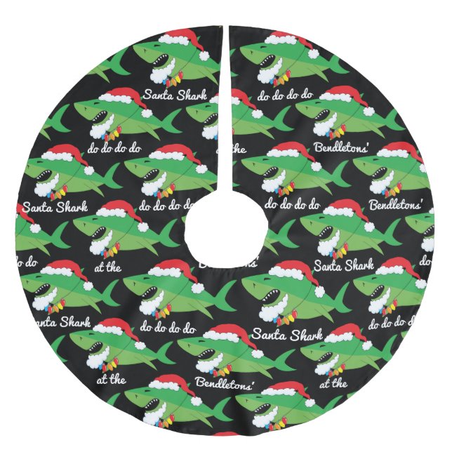 Jupon De Sapin En Polyester Brossé Requin Père Noël de Noël (Devant)