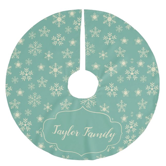 Jupon De Sapin En Polyester Brossé Rétro Aqua Snowflakes personnalisable (Devant)
