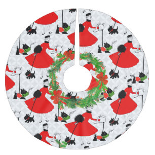 Jupon De Sapin En Polyester Brossé Retro Mid Century moderne Chien rouge et noir