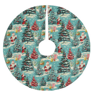 Jupon De Sapin En Polyester Brossé Retro Père Noël Wonderland