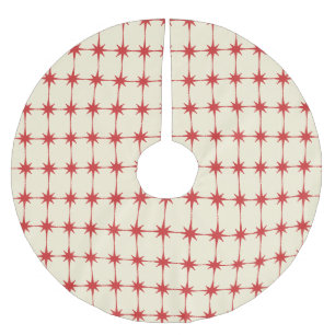 Jupon De Sapin En Polyester Brossé Retro Vintage Mid-Century Star Motif Crème rouge