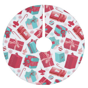 Jupon De Sapin En Polyester Brossé Rétros paquets rouges et bleus de Noël