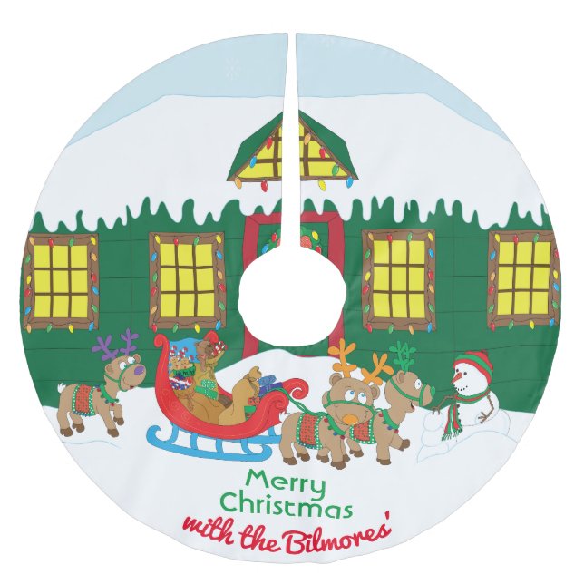 Jupon De Sapin En Polyester Brossé Réveillon de Noël à Père Noël (Devant)