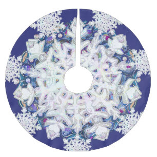 Jupon De Sapin En Polyester Brossé Rosace bleue et flocon de neige