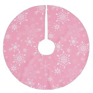 Jupon De Sapin En Polyester Brossé Rose de flocons de neige