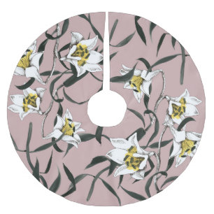 Jupon De Sapin En Polyester Brossé Rose floral : Motif à main aquarelle