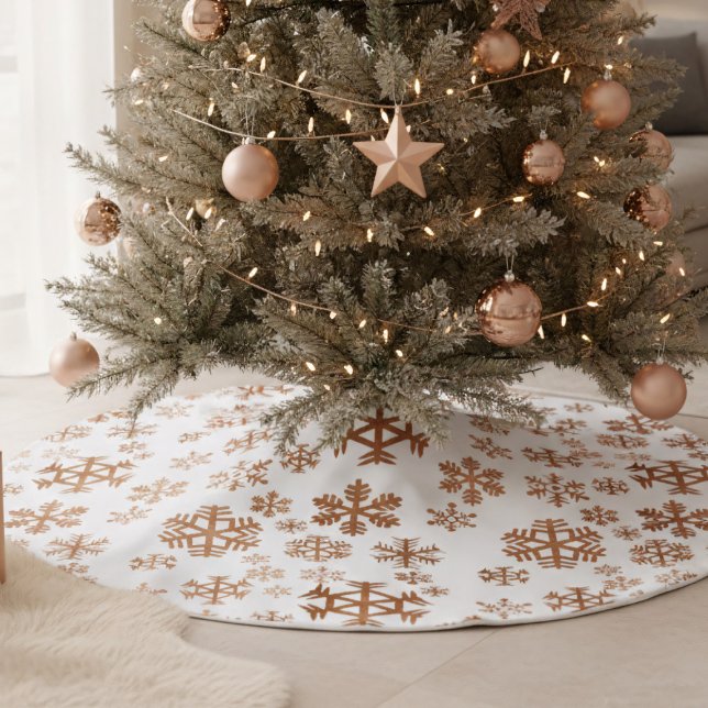 Jupon De Sapin En Polyester Brossé Rose Gold Snowflake Motif blanc (Add a touch of modern luxury to your holiday decor)