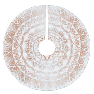 Jupon De Sapin En Polyester Brossé Rose Gold White Damask Mandala
