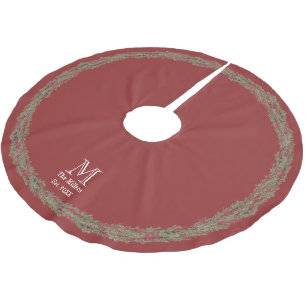 Jupon De Sapin En Polyester Brossé Rosemary rustique et Berries aquarelle sur rouge