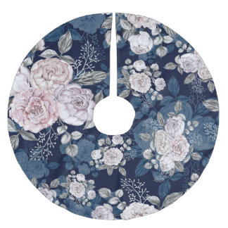 Jupon De Sapin En Polyester Brossé Roses roses roses Bleu foncé : Vintage