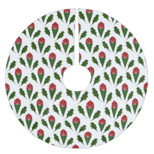 Jupon De Sapin En Polyester Brossé Roses rouges élégantes et Motif vert Holly