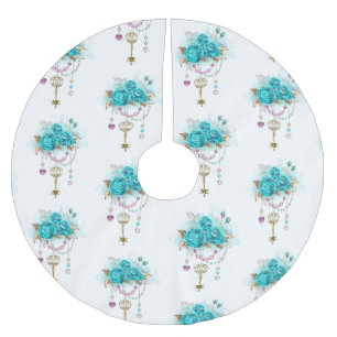 Jupon De Sapin En Polyester Brossé Roses turquoise avec touches
