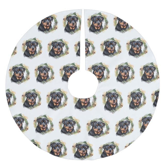 Jupon De Sapin En Polyester Brossé Rottweiler Christmas Wreath Festive Pup (Devant)