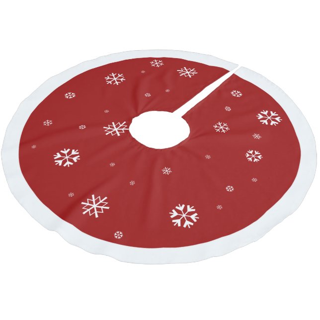 Jupon De Sapin En Polyester Brossé Rouge avec Noël blanc de ~ de flocon de neige (Angle)