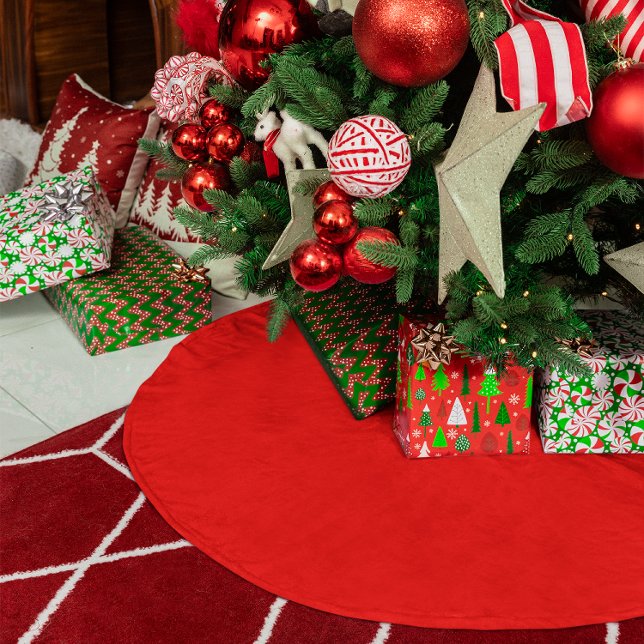 Jupon De Sapin En Polyester Brossé Rouge couleur solide (Solid Color Red Brushed Polyester Tree Skirt)