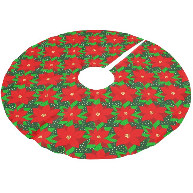 Jupon De Sapin En Polyester Brossé Rouge Poinsettia Fleur Botanique Motif de vacances (Angle)