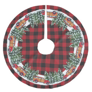 Jupon De Sapin En Polyester Brossé Rouge Rustique Checker Plaid