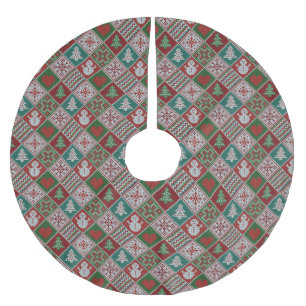 Jupon De Sapin En Polyester Brossé Rouge Vert blanc Faux Knit Motif de Noël