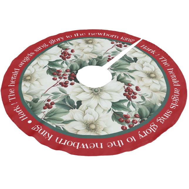 Jupon De Sapin En Polyester Brossé Rouge Vert blanc Noël Pointsettia (Angle)