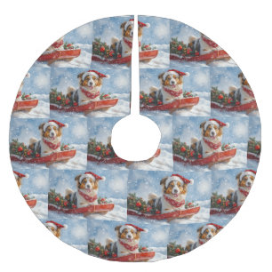 Jupon De Sapin En Polyester Brossé Rough Collie Dog in Sledge Let Snow Christmas
