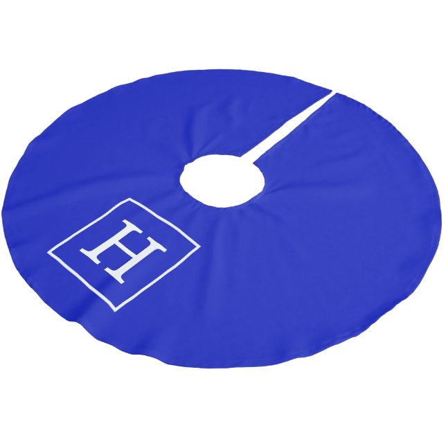 Jupon De Sapin En Polyester Brossé Royal Bleu Blanc encadré Monogramme initial (Angle)