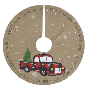 Jupon De Sapin En Polyester Brossé Russe Pays Buffalo Plaid Camion avec arbre