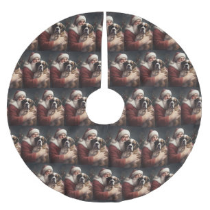 Jupon De Sapin En Polyester Brossé Saint Bernard avec le Père Noël Noël Festif