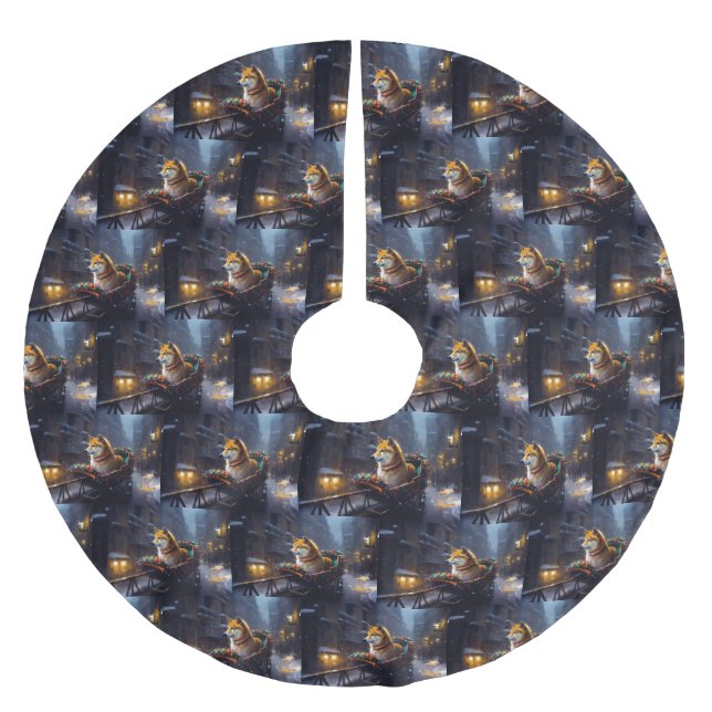 Jupon De Sapin En Polyester Brossé Saison de Noël de Shiba Inu (Devant)